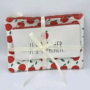 Rae Dunn Teacher Appreciation Themed Pencil Pouch Set Apple Print Gift New